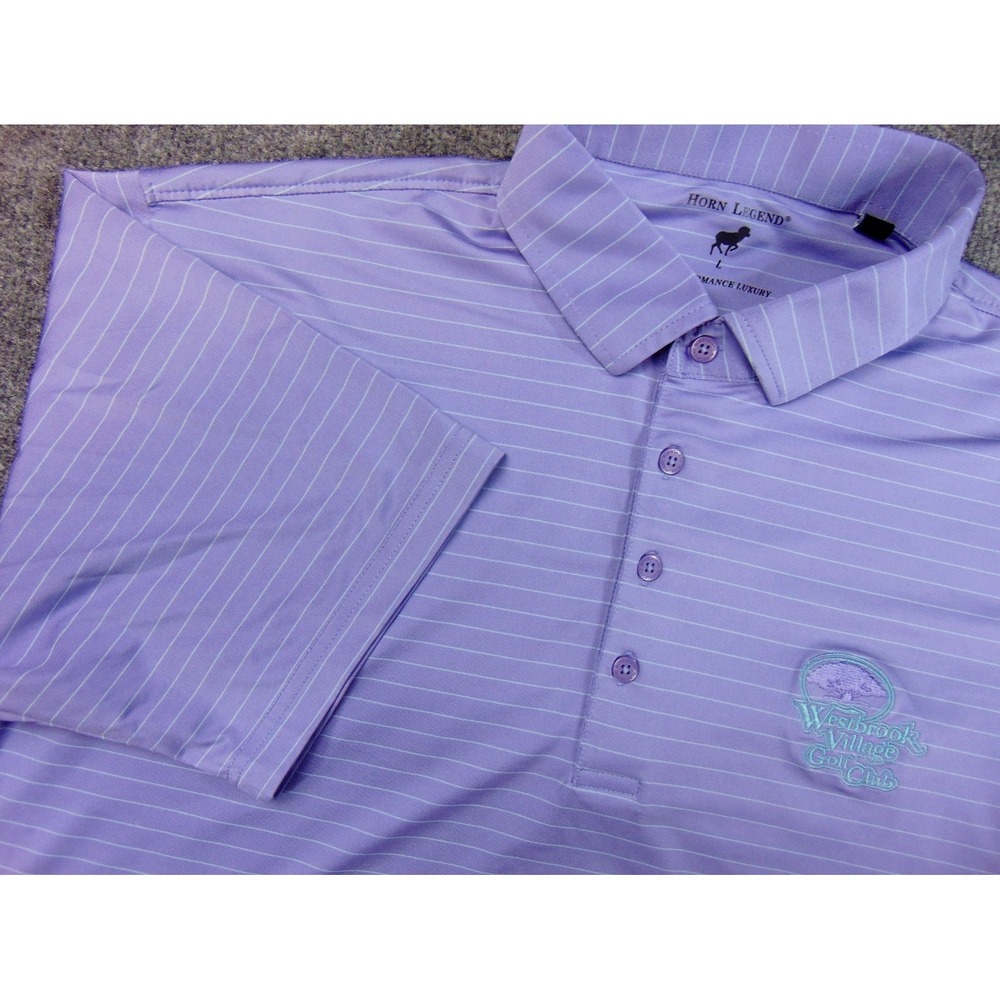 Westbrook Village Golf‎ Club Polo Men Large Purple Striped Horn Legend